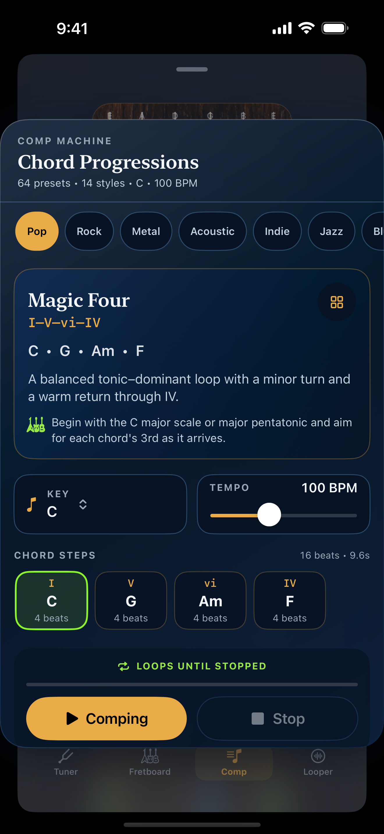 Comp Machine progression controls in Guitar Studio